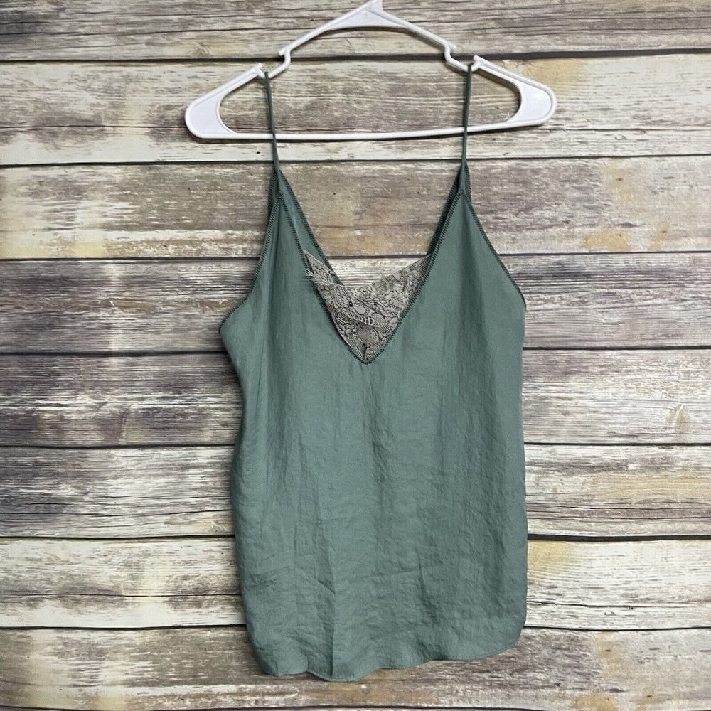 SOLD Free People Womens Size XS Green Satin Lace Detail Cami Tank Top